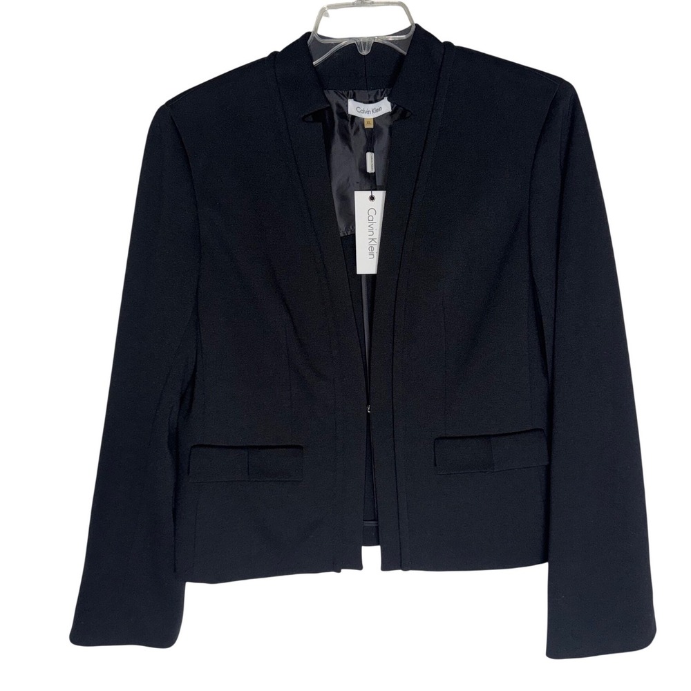 Calvin Klein Modern Essentials Black Open Front Blazer Jacket Women's XL NEW